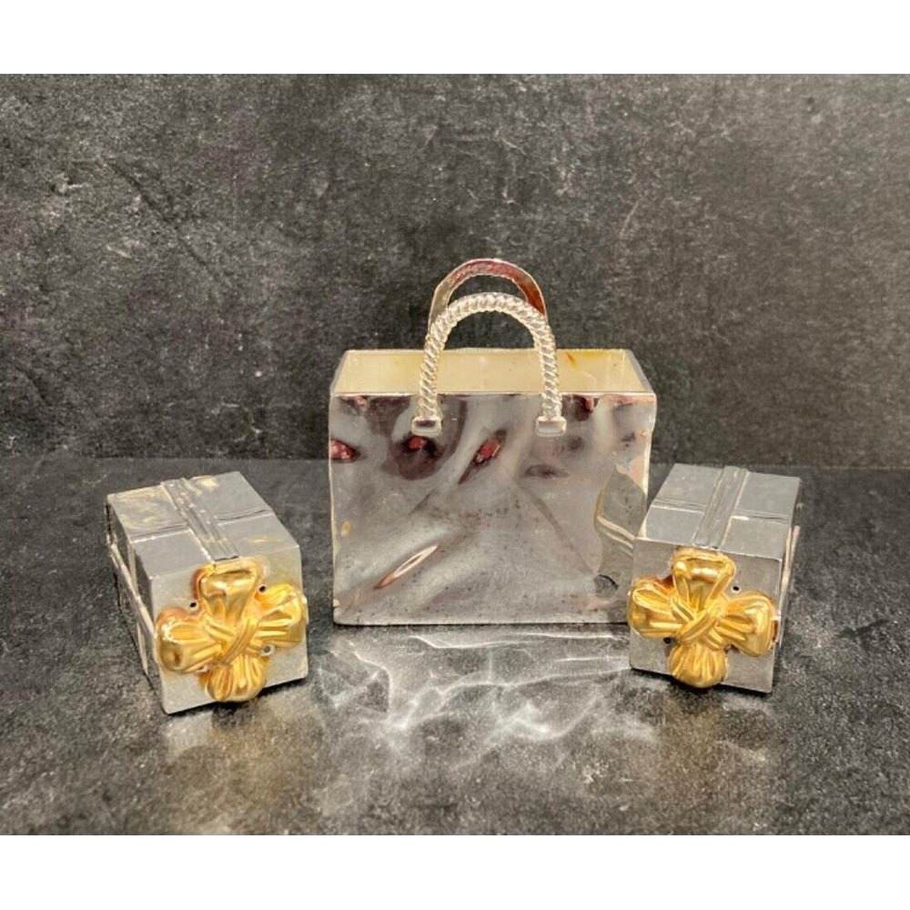 Godinger Silver Art Co. Wrapped Presents Salt & Pepper Shakers Christmas Vtg NEW